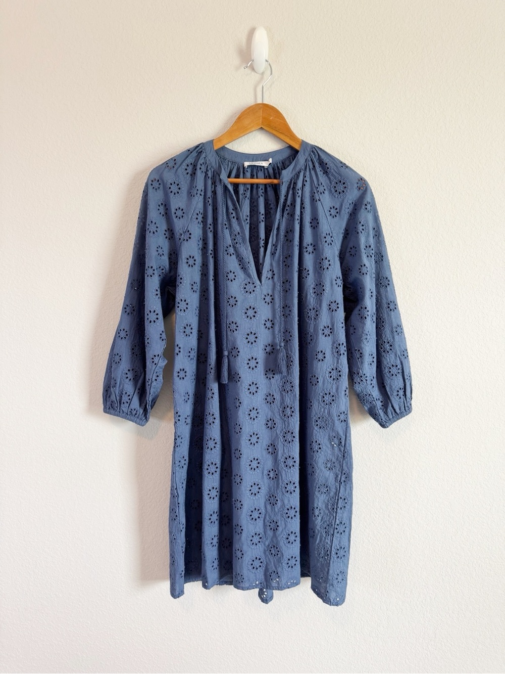 Mersea Women's Blue Daisy Eyelet Tassel Lightweight Coverup Dress Size Small